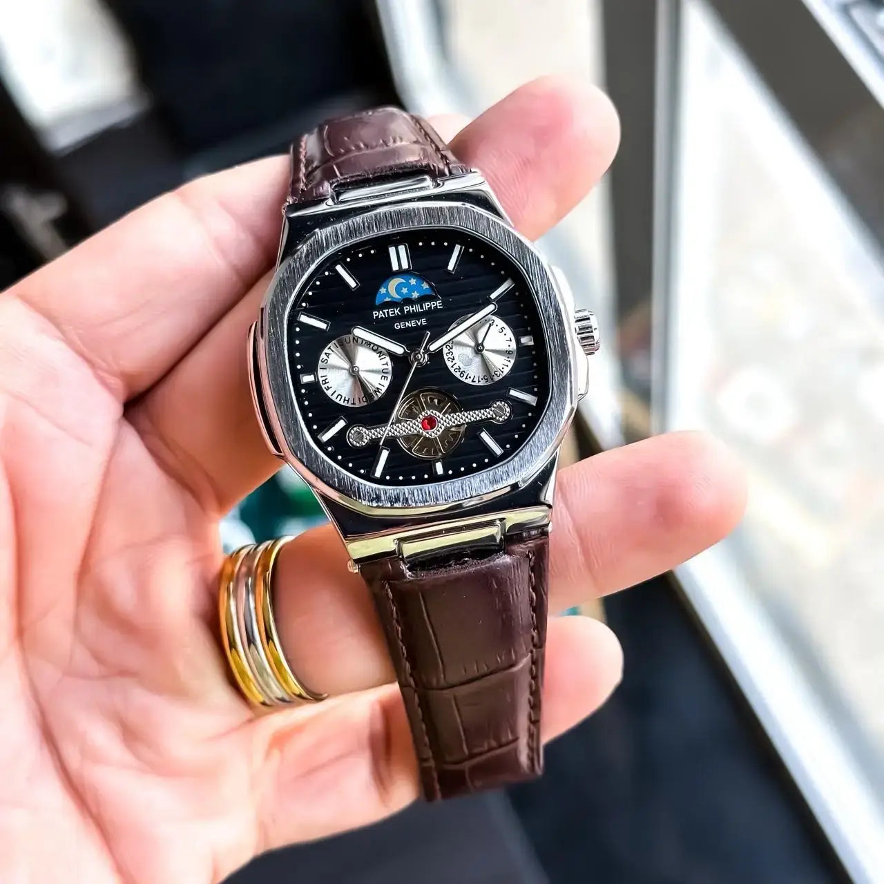 patek philippe silver brown