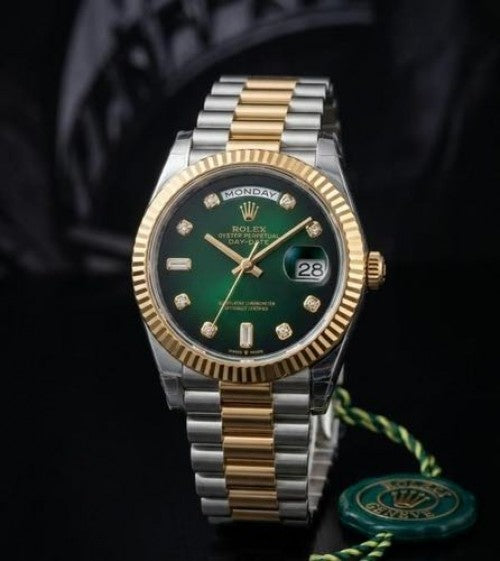 Rolex Day date dual tone green diamond Quartz
