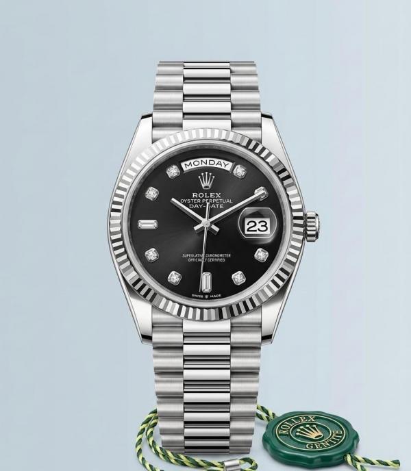 Rolex Day Date Diamond Silver-Black 40 Battery Quartz