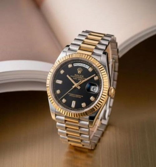 Rolex Day date dual tone black diamond Quartz