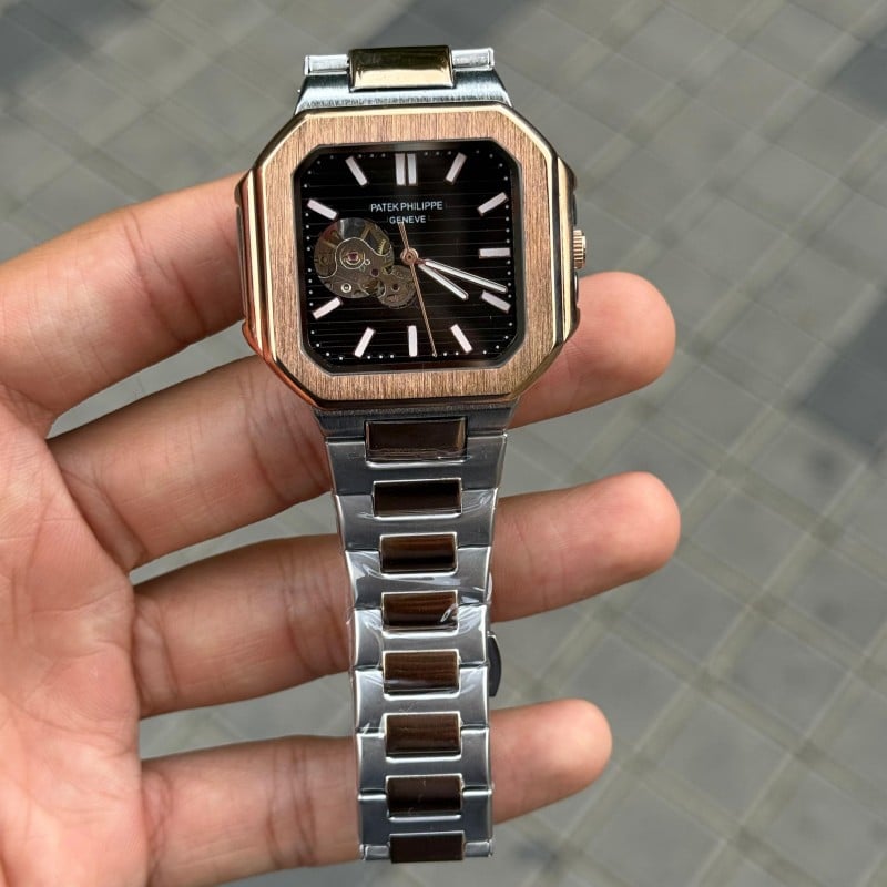 Patek Phillep e Nautilus Automatic Square Half Open Two Tone Black Dial