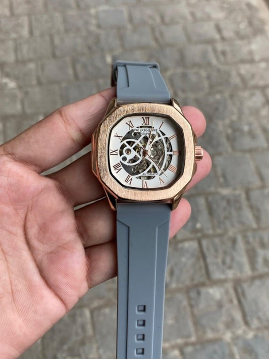 Patel Phillep e Skeleton Automatic Silicone Rose Grey