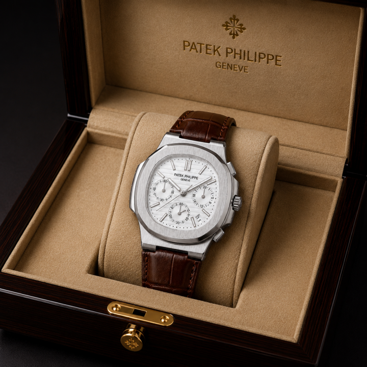 Patek_Philippe Brown Leather Strap Watch