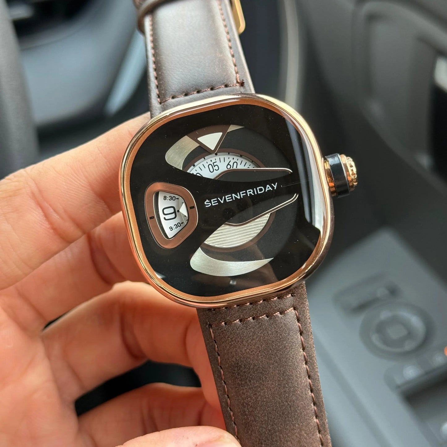 Seven Friday ME Series Leather Rose Black Dial Brown Belt