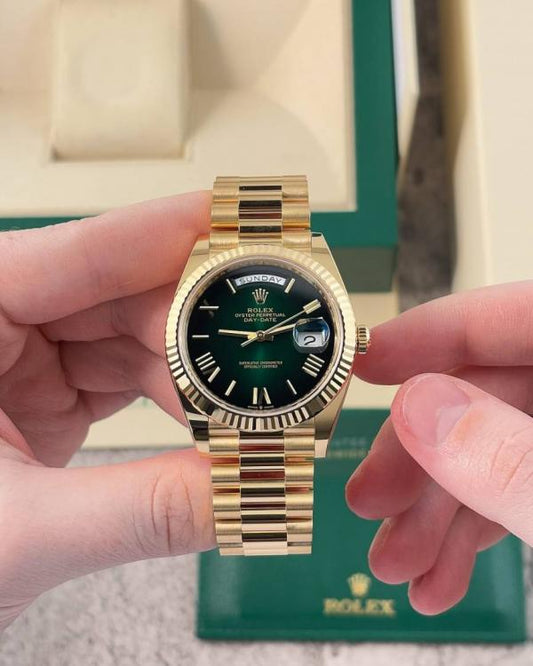 Rolex Day Date Gold Green Roman Quartz