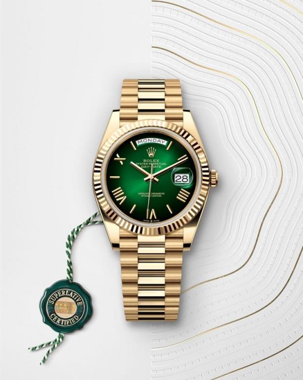 Rolex Day Date Gold Green Roman Quartz